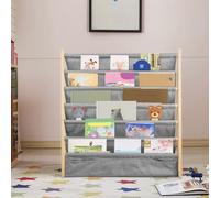 VIIROUD Libreria per bambini, scaffale a 6 livelli per libri, forniture scolastiche per cameretta dei bambini, asilo nido, multicolore 75 x 30 x 76 cm, lino grigio, 1 pezzo