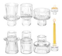Viitech Portacandele in vetro, set da 6 candelabri 2 in 1, in cristallo, trasparente, per matrimoni, compleanni, feste, Natale