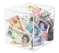 Viitech Salvadanaio in acrilico trasparente, 15 x 15 x 15 cm, deve essere rotto per aprire, salvadanaio quadrato trasparente in acrilico per budget e risparmio, monete e contanti