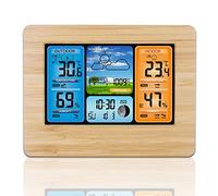 Viitech Stazione Meteo Radio con Sensore Esterno, Ampio Display a Colori Sveglia Digitale Wireless Barometro Stazione Meteo Temperatura Umidità Monitor Previsioni Meteo (Bambù)