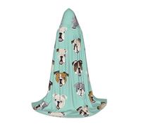 VIIUHVJBJ Mantello con cappuccio per adolescenti con stampa di volti di bulldog inglese, mantello per Halloween, cosplay, carnevale, feste in costume