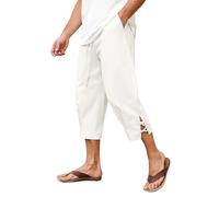 Vijamiy 3/4 Pantaloni Lino Uomo Estivi Leggeri Elasticizzati da Spiaggia Moda Casual Yoga
