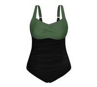 Vijamiy Costume Intero Donna Taglie Forti Controllo Addominale Costumi da Bagno Push Up Imbottito Reggiseno Swimsuit Piscina Stampe di Moda L-4XL(Verde+Nero,L)