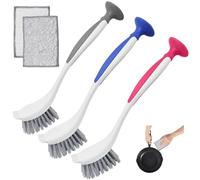 Vijixka 3 Pz Spazzola Lavapiatti da Cucina con Ventosa,Spazzola per Pentole da Cucina con 2 Pz Spugna per Lavastoviglie,Spazzole per Piatti per Pentole Pulizia Lavello da Cucina