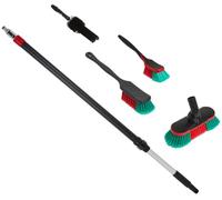 Vikan Set di spazzole per auto, 5 pezzi, con manico telescopico, 990054 | Connettore Gardena, valvola a sfera, passaggio acqua, 4 spazzole per veicoli, 106-160 cm