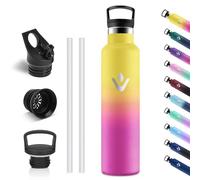 Vikastar Borraccia Termica, 1000ml Senza BPA, Borraccia Termica 1 Litro, a Prova di Perdite, Thermos per Bevande Calde, Acciaio Inox, Bottiglia Termica per Adulto, Scuola, Palestra, Giallo & Rosa