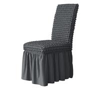 VIKAUL Set di 4 coprisedie lunghe elasticizzate in Seersucker volant per sedia da pranzo, rimovibile e lavabile, per casa, cerimonia, banchetti, matrimoni, hotel, grigio scuro
