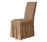 VIKAUL Set di 4 coprisedie lunghe elasticizzate in Seersucker volant per sedie da pranzo, rimovibili, lavabili e rimovibili, per cerimonie di casa, banchetti, matrimoni, hotel, caffè chiaro