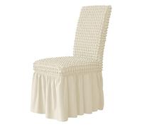 VIKAUL Set di 4 coprisedie lunghe elasticizzate Seersucker volant per sedie da pranzo, rimovibili, lavabili e rimovibili, per cerimonie di casa, banchetti, matrimoni, hotel, beige