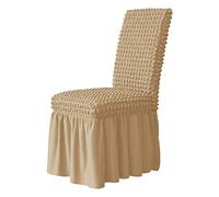 VIKAUL Set di 6 coprisedie lunghe elasticizzate in Seersucker volant per sedia da pranzo, rimovibile e lavabile, per casa, cerimonia, banchetti, matrimoni, hotel, beige scuro