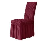 VIKAUL Set di 6 coprisedie lunghe elasticizzate in Seersucker volant per sedie da pranzo, rimovibili, lavabili e rimovibili, per cerimonie di casa, banchetti, matrimoni, hotel, vino rosso