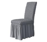 VIKAUL Set di 6 coprisedie lunghe elasticizzate in Seersucker volant per sedie da pranzo, rimovibili, lavabili e rimovibili, per cerimonie di casa, banchetti, matrimoni, hotel, grigio