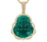 VIKCAUX Collana Buddha verde giada fortunata ciondolo Buddha con catena placcata oro 14 K lusso Bling Laughing Buddah senza collo per donne uomini