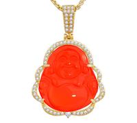 VIKCAUX - Collana con ciondolo a forma di Buddha portafortuna in giada verde, con catena placcata oro 14 carati, lussuosa, con Buddha che ride senza collo, per donne e uomini