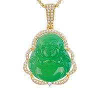 VIKCAUX - Collana con ciondolo a forma di Buddha portafortuna in giada verde, con catena placcata oro 14 carati, lussuosa, con Buddha che ride senza collo, per donne e uomini