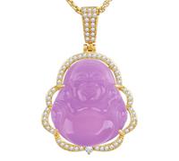 VIKCAUX - Collana con ciondolo a forma di Buddha portafortuna in giada verde, con catena placcata oro 14 carati, lussuosa, con Buddha che ride senza collo, per donne e uomini