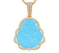 VIKCAUX - Collana con ciondolo a forma di Buddha portafortuna in giada verde, con catena placcata oro 14 carati, lussuosa, con Buddha che ride senza collo, per donne e uomini