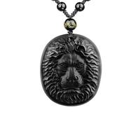 VIKCAUX Collana in ossidiana nera, ciondolo con amuleto di protezione, con catena di perline regolabile, collana con pietre di cristallo curativo per uomo e donna