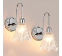 Vikdio Applique a Parete Set di 2, Lampada Vintage Cromo con Paralume Lungo in Vetro Trasparente, Plafoniera da Incasso per Camera, Bagno, Soggiorno | Include 2 Lampadine LED