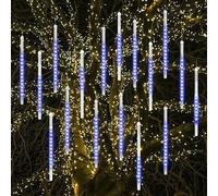 Vikdio Luci di Natale all'aperto, Pioggia di Meteoriti Luminosi 16 Tubi Spiralati (30cm 480 LEDs) Lunghezza di 5,25m, Luci ghiacciolo impermeabili per Decorazioni natalizie all'aperto, Blu