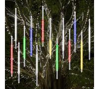Vikdio Luci di Natale all'aperto, Pioggia di Meteoriti Luminosi 16 Tubi Spiralati (50cm 864 LEDs) Lunghezza di 5,25m, Luci ghiacciolo impermeabili per Decorazioni natalizie all'aperto, Multicolore