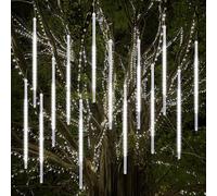 Vikdio Luci di Natale all'aperto, Pioggia di Meteoriti Luminosi 16 Tubi Spiralati (50cm 864 LEDs) Lunghezza di 5,25m, Luci ghiacciolo impermeabili per Decorazioni natalizie all'aperto, Bianco