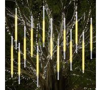 Vikdio Luci di Natale all'aperto, Pioggia di Meteoriti Luminosi 16 Tubi Spiralati (50cm 864 LEDs) Lunghezza di 5,25m, Luci ghiacciolo impermeabili per Decorazioni natalizie all'aperto, Bianca Caldo