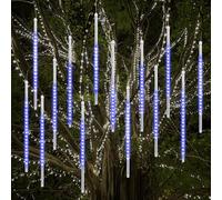 Vikdio Luci di Natale all'aperto, Pioggia di Meteoriti Luminosi 16 Tubi Spiralati (50cm 864 LEDs) Lunghezza di 5,25m, Luci ghiacciolo impermeabili per Decorazioni natalizie all'aperto, Blu