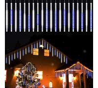 Vikdio Luci di Natale all'aperto, Pioggia di Meteoriti Luminosi 20 Tubi Spiralati (30cm 600 LEDs) Lunghezza di 6,65m, Luci ghiacciolo impermeabili per Decorazioni natalizie all'aperto, Bianco-blu