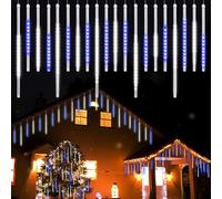 Vikdio Luci di Natale all'aperto, Pioggia di Meteoriti Luminosi 20 Tubi Spiralati (50-30cm 720 LEDs) Lunghezza di 6,65m, Luci ghiacciolo impermeabili per Decorazioni natalizie all'aperto, Bianco-blu