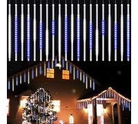 Vikdio Luci di Natale all'aperto, Pioggia di Meteoriti Luminosi 20 Tubi Spiralati (50cm 1080 LEDs) Lunghezza di 6,65m, Luci ghiacciolo impermeabili per Decorazioni natalizie all'aperto, Bianco-blu