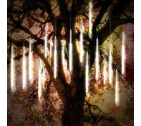 Vikdio Luci di Natale da esterno, Pioggia di Meteoriti Luminosi 10 Tubi a Spirale da 30cm con 300 LEDs, Lunghezza di 3,15m, Luci ghiaccio impermeabili per Decorazioni natalizie all'aperto, Bianco