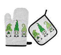 Vikeiac Set di 2 guanti da forno e presine a forma di gnomo di San Patrizio con foglia verde fortunata, antiscivolo, resistenti al calore, guanti da cucina da donna, guanti da cucina da forno,