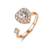 VIKI LYNN - Anello da donna in argento Sterling 925 con zirconia cubica, regolabile, anti-ansia, da donna e Argento, 53 (16.9), colore: Cuore tono oro rosa, cod. AQER002788