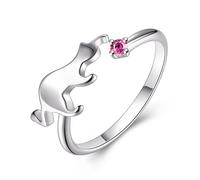 Viki Lynn - Anello regolabile da donna in argento Sterling 925, con ciondolo a forma di gatto e con zirconia cubica.