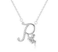 VIKI LYNN Collana da donna con iniziale in argento Sterling 925, con 26 lettere dell'alfabeto e angelo, Zirconia cubica Argento Sterling 925 placcato oro 18 carati Zirconia cubica, Zirconie sintetico