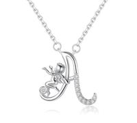 VIKI LYNN Collana da donna con iniziale in argento Sterling 925, con 26 lettere dell'alfabeto e angelo, 1,6 cm * 1,6 cm (pendant) / 42 cm (length), Zirconia cubica Argento Sterling 925 placcato oro 18