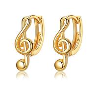 VIKI LYNN Orecchini a cerchio con note musicali, da donna, in argento Sterling 925, placcati in oro 18 K