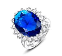 VIKI LYNN Princess Kate Set di gioielli di fidanzamento con zaffiro blu e collana aureola e orecchini (anello)
