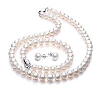 VIKI LYNN Set di gioielli da donna con collana di perle, bracciale e orecchini, 50 cm, Argento sterling