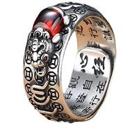 VIKIMO Anello Feng Shui PiXiu Mantra, Anello Sutra Cuore Buddista, 99 Argento Buddista Buona Fortuna Amuleto Mantra Doppia Protezione Ricchezza Amore Salute Anello Regalo for Uomo Donna