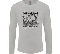 Viking Blood Runs Through Me Nave Vela Uomo Manica Lunga T-Shirt