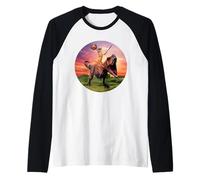 Viking Cat Riding Dinosaur Cat Humor Cats Lover Maglia con Maniche Raglan