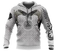 Viking Celtic Knot Ravens Felpe con Cappuccio Giubbotti per Uomo Donna - Mitologia Norrena Odin Crow Graffiti Pullover - Felpa con Cappuccio Casual A Maniche Lunghe Moda Vintage