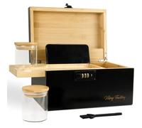 Viking Factory Grande vassoio in bambù con serratura a combinazione,scatola decorativa per la casa,vassoio rimovibile di alta qualità,kit di rotolo e tutti gli accessori(27 * 18 * 15CM Nero)