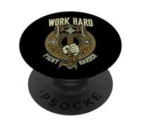 Viking Hammer: lavora duro, combatti più duramente, le rune dei guerrieri nordici PopSockets PopGrip Adesivo