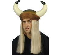 Viking Helemet con Corna + Capelli Uomo Norreno God Cappello Accessorio Vestito