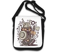 Viking Kid Nordic Warrior Axe and Shield Art Borsa a tracolla bianca