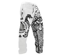 Viking Pantaloni sportivi da uomo con stampa 3D, mitologia nordica, per il tempo libero, con motivo vichingo, stampa 3D, pantaloni hip hop, pantaloni casual streetwea, bianco, M