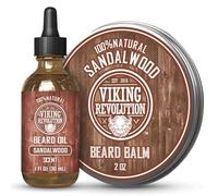 Viking Revolution Sandalwood Beard Balm for Men (2oz) and Sandalwood Beard Oil (1 fl oz) Bundle - With Argan and Jojoba Oils - Soften and Moisturize - Stocking Stuffers for Men
